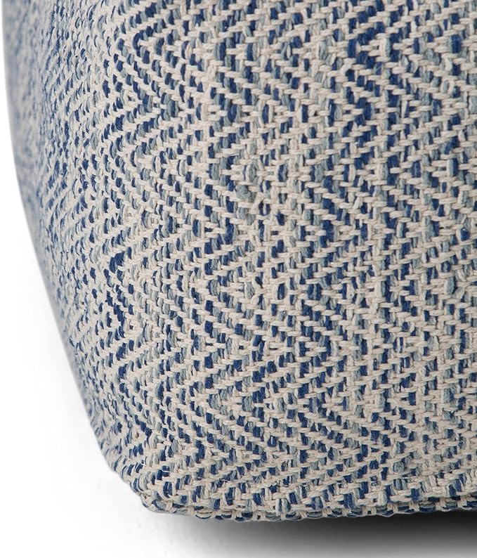 SIMPLIHOME Nate 20-inch Wide Square Pouf in Patterned Denim Mélange, Handwoven Boho-Style Cotton Ottoman, Footrest, or Extra Seating for Living Room, Assembled-Ruum Studio Home