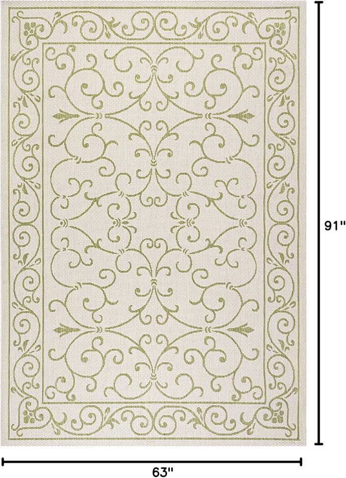 JONATHAN Y Vintage Filigree Indoor Outdoor Area Rug 5X8 Cream/Green, Charleston Textured Weave for Backyard, Patio, Porch, Easy-Cleaning, High Traffic, Pet-Friendly, Non-Shedding (SMB106I-5)-Ruum Studio Home