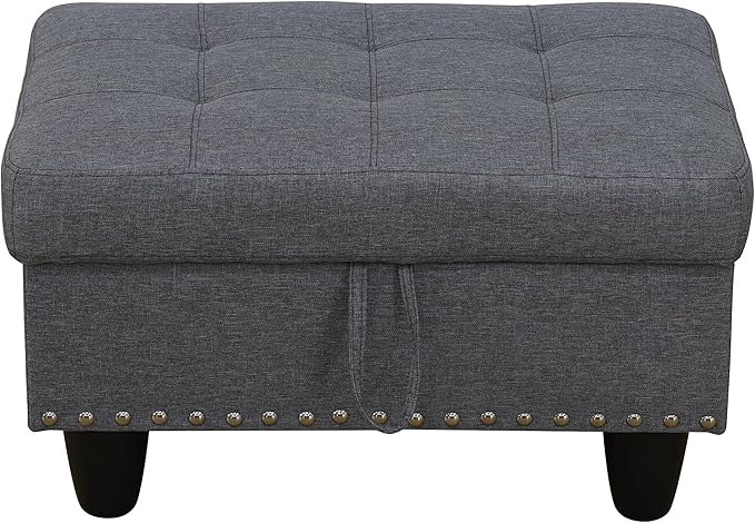 Ottoman Rectangular Storage Ottoman Bench, Flannel Footrest Stool Footstool with Lid for Living Room, Bedroom, Entryway, Light Gray, 28.5"x19"x17.5"-Ruum Studio Home