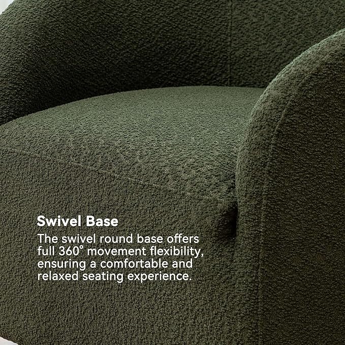 KINWELL 32" Wide Modern Boucle Swivel Barrel Chair, No Assembly Round Upholstered Swivel Accent Armchair for Living Room, Bedroom, Office (Green)-Ruum Studio Home