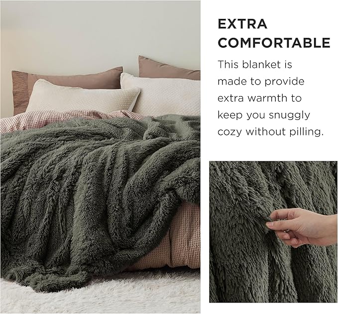 Bedsure GentleSoft Fluffy Olive Green Blankets Queen Size for Bed, Thick Sherpa Faux Fur Fleece Fuzzy Plush Winter Warm Soft Queen Blankets, Bedroom Olive Green Decor Cozy Gifts for Women Men, 90x90-Ruum Studio Home