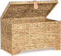 Handwoven Storage Basket with Lid, 165L Wicker Storage Bin, Natural Water Hyacinth, Leather Buckle & Metal Frame, Metal Ring Handles for Easy Transport, Storage Chest & Trunk for Bedroom, Living Room-Ruum Studio Home