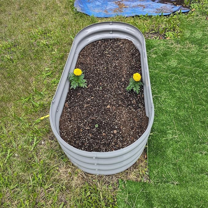 2 Pack 4x2x1FT Galvanized Raised Garden Bed Kit Oval Metal Ground Planter Box Outdoor Bottomless Planter Raised Beds for Vegetables Flowers Herbs Fruits, Green-Ruum Studio Home