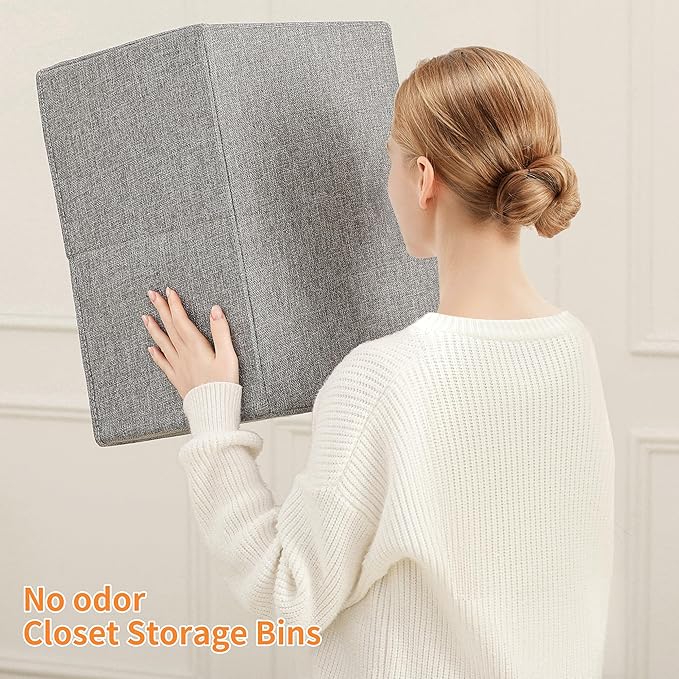 Linen Folding Storage Bins, 3 Pack Large Storage Baskets, Washable, Clothing Storage Bins with Handle, Closet Organizer for Storage Sweater,Sheets(dark grey, 16"x9½"x6¾")-Ruum Studio Home