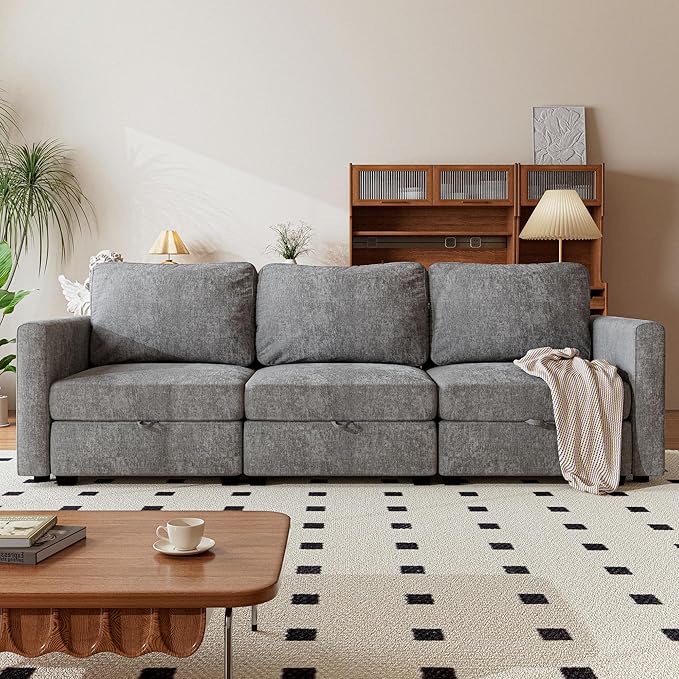 mestyl Modular Sectional Sofa Convertible Sofa Couch Set with Storage for Living Room, Modern 3 Seater Modular Sectional Couch (Grey)-Ruum Studio Home