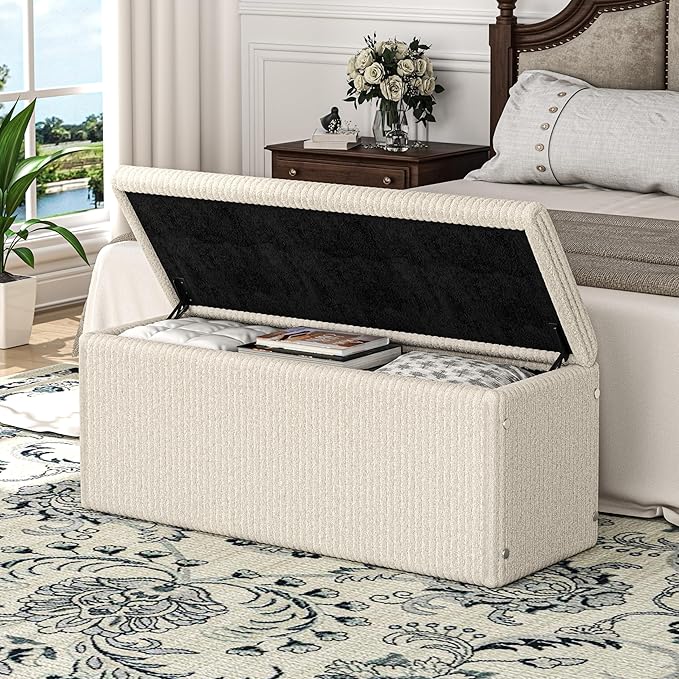 SUN TIME 42" Foldable Velvet Ottoman Bench with Storage，Large Capacity End of Bed Chest, Soft Cushion Seat, Toy & Blanket Organizer, Footrest for Bedroom, Living Room, Entryway, Apartment-Ruum Studio Home
