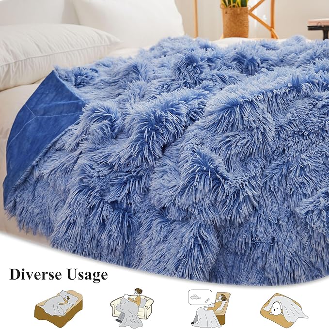 XeGe Luxury Fluffy Throw Blanket, Cobalt Blue Soft 50x60 Faux Fur Blanket Throw, Shaggy Plush Decorative Couch Blanket, Cute Furry Throw Fuzzy Blanket for Sofa Bed, Ombre Cobalt Blue-Ruum Studio Home