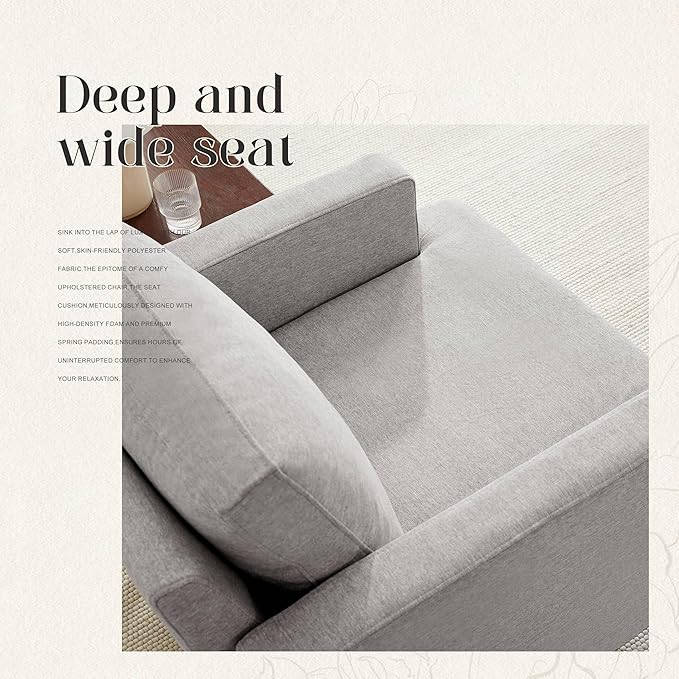 Mid-Century Accent Chair,Modern Linen Fabric Armchair for Living Room,Comfy Upholstered Reading Accent Chairs for Bedroom,Single Sofa Chair with Wood Legs (Light Grey, 2 Pack)-Ruum Studio Home