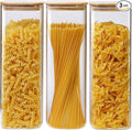 Square Glass Jars with Bamboo Lids 79 FL OZ [Set of 3], Glass Canisters with Airtight Lid, Glass Food Storage Containers for Spaghetti, Fettuccine, Linguine,Pasta, Best for Kitchen & Pantry-Ruum Studio Home