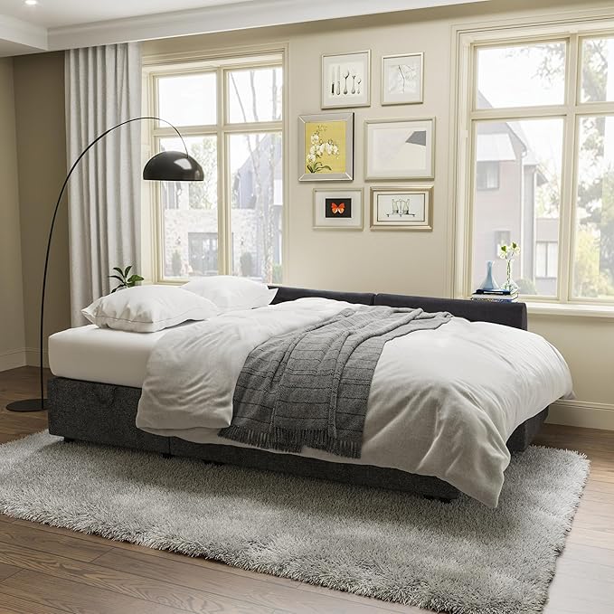 VanAcc Sleeper Sofa, Sofa Bed- 2 in 1 Pull Out Couch Bed with Storage Chaise, Sleeper Couch for Living Room, Grey Linen-Ruum Studio Home