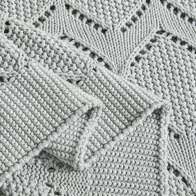 Longhui bedding Chunky Cotton Knit Throw Blanket for Couch, Sofa, Bed, or Chair, Decorative Breathable Fall Cable Knit Blanket 51 x 63 Inches, Grey-Ruum Studio Home