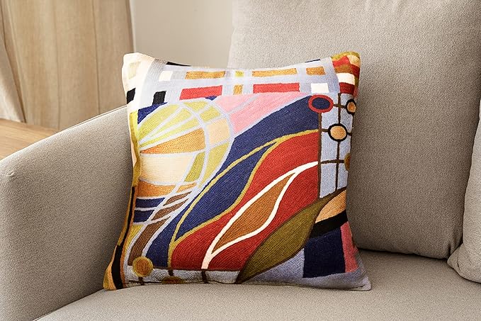 Hundertwasser Modern Pillow Cover Contemporary Pillowcase Accent Outdoor Pillows Abstract Couch Cushion Farmhouse Throw Pillows | Mid Century Chair Cushions | Handmade Wool Size 18x18-Ruum Studio Home
