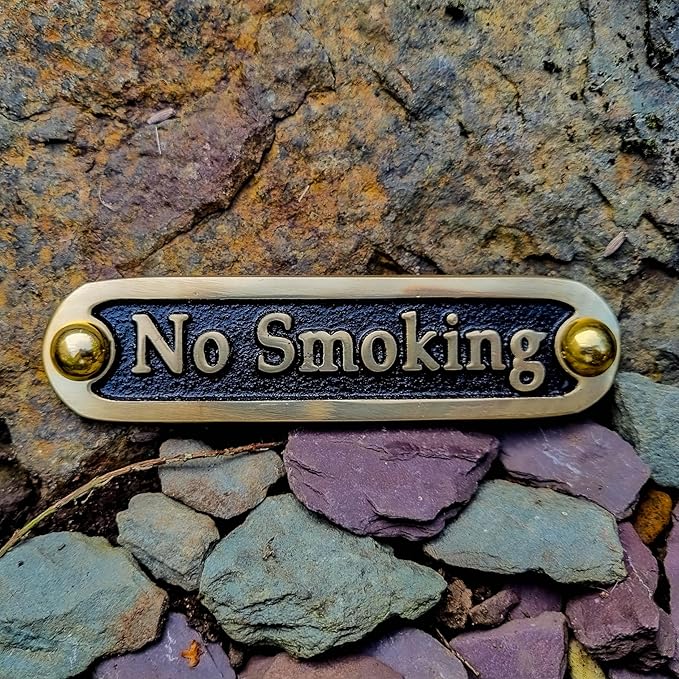 No Smoking Brass Door Sign. Traditional Style Home Décor Wall Plaque Handmade By The Metal Foundry UK.-Ruum Studio Home