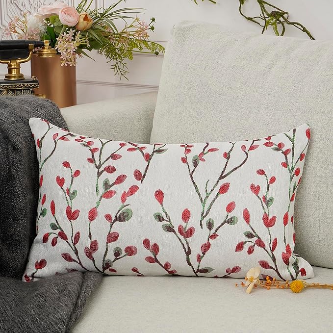 YOUR SMILE Classical Embroidery Jacquard Christmas Red Square Decorative Throw Pillow Case Cushion Cover,12x20 inch-Ruum Studio Home