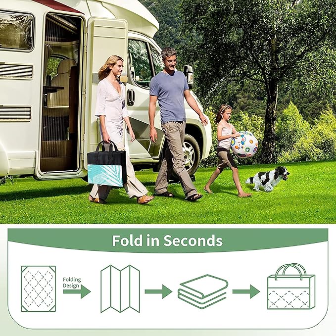 GENIMO Outdoor Rug 8' x 10' Waterproof for Patios Clearance, Reversible Outdoor Plastic Straw Camping Rug Carpet, Large Area Rugs Mats for RV, Camper, Deck, Balcony, Porch, Beach, Aqua Blue&White-Ruum Studio Home