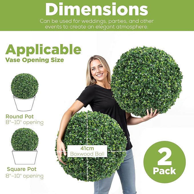 DRAY Premium 16.14" Faux Boxwood Balls – Set of 2 Artificial Topiary Spheres for Outdoor & Indoor Use – Realistic, UV-Resistant, Weatherproof Decorative Greenery – Check Measurements-Ruum Studio Home