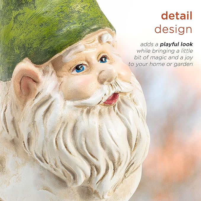 Alpine Corporation 12" Tall Traditional Outdoor Garden Gnome Yard Statue Decoration-Ruum Studio Home