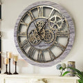 The Gears Clock The Original Real Moving Gear Wall Clock Vintage Industrial Oversized Rustic Farmhouse (24 inch (60cm),Silver Grey)-Ruum Studio Home