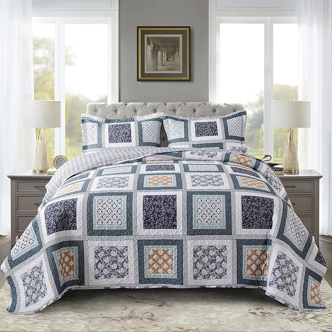 NEWLAKE Quilt Bedspread Sets - Bohemian Farmhouse Pattern Reversible Coverlet Set, King Size-Ruum Studio Home