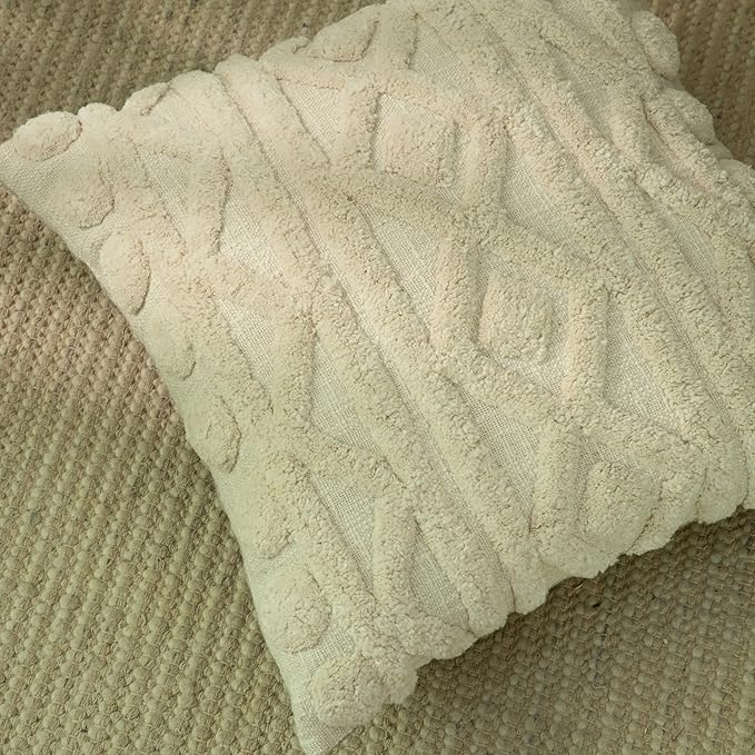 Tufted Boho Pillow Covers 18X18 Inch Throw Pillow Covers Decorative Cushion Cover Exquisitely Crafted with Hand-Finished Tuft Farmhouse Pillow Case for Couch Sofa Bed Living Room Bedroom-Ruum Studio Home