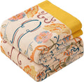 Boho Throw Blanket Twin Size, Soft Cozy Cotton Muslin Quilt Blanket for Bed Decor, Floral Patterned Couch Sofa Chair Cover, Vintage Farmhouse Cottage Tapestry Woven Blanket, Yellow&Blue-Ruum Studio Home