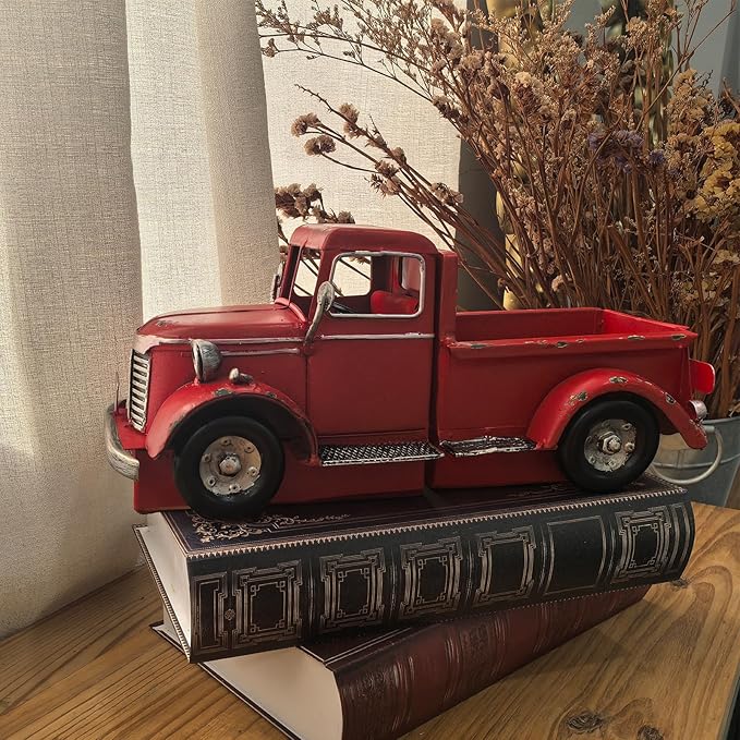 Decorative Book Ends Vintage Bookends: Metal Truck Book Stopper for Heavy Books - Farmhouse Decor for Shelf Table Coffee Bar Office Home - Gift for Adults Men Teen (Vintage Red)-Ruum Studio Home
