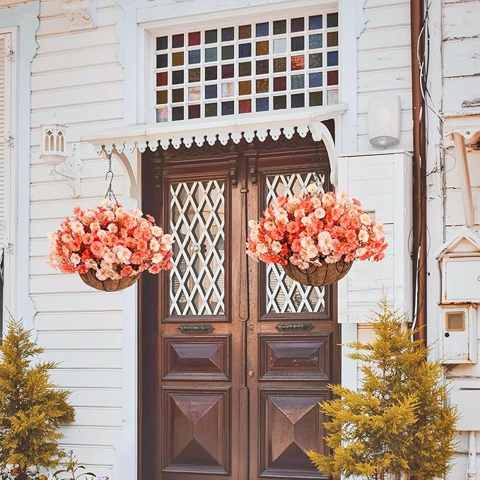 Artificial Fall Flowers Fake Hanging Plants Flowers Basket for Outdoors Autumn Decoration, Silk Morning Glory with Eucalyptus Look Real UV Resistant Faux Flowers for Outside Porch Patio Balcony, Mix-Ruum Studio Home