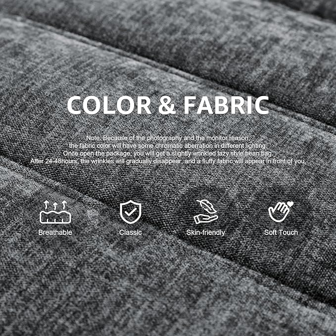 Bean Bag Chairs for Adults Giant Bean Bag Chair Memory Foam BeanBag Chair Big Bean Bag Sofa with Filler Faux Fur Fireside Beanbags Lazy Sofa for Living Room Bedroom Dorm Office (Darkgrey Chenille)-Ruum Studio Home
