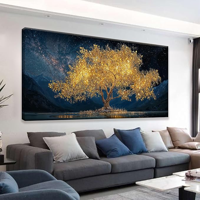 Tsomzxng Modern Canvas Wall Art Decor Print Paintings Gold Tree Of Life Landscape Painting Prints Abstract Wall Decor Picture For Bedroom Office Home Kitchen Artwork Ready To Hang 20"×40"-Ruum Studio Home