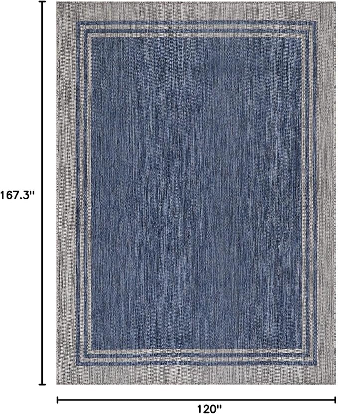 Bordered Outdoor Rug 10x14 Washable Outside Carpet for Indoor Patio Porch Waterproof Easy Cleaning Non Shedding Area Rugs Navy 10 x 14-Ruum Studio Home
