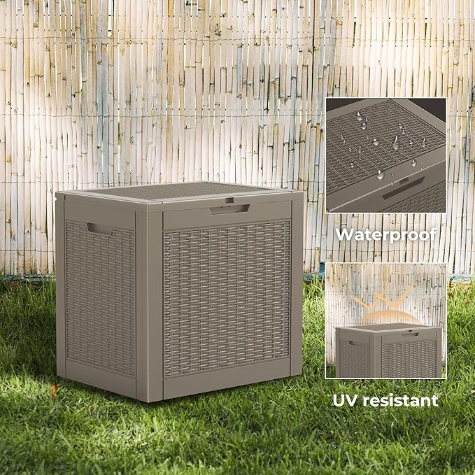 Vixzen 31 Gallon Resin Deck Box - Lockable Outdoor Storage for Patio Cushions, Garden Tools, Pool Supplies，Grey-Ruum Studio Home