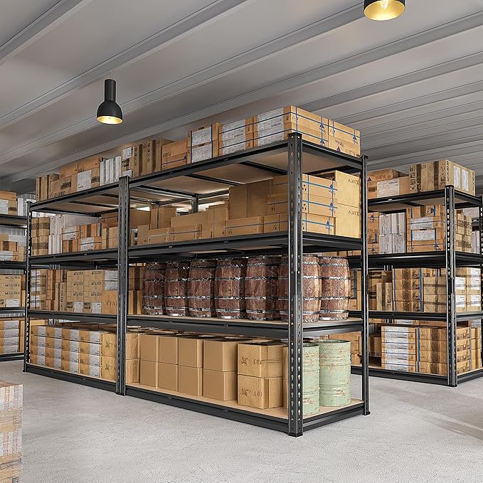 REIBII 48" W Garage Shelving Heavy Duty 2550 LBS Storage Shelves 4 Tier Heavy Duty Shelving, Adjustable Metal Shelves, Industrial Shelf for Garage, Warehouse, Pantry, 48" W x 60" H x 24" D-Ruum Studio Home