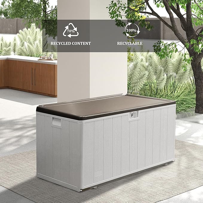 110 Pro Gallon Resin Deck Box, Waterproof Outdoor Storage Bin for Patio, Poolside, and Garden, Lockable & UV-Resistant, Ideal for Small Spaces, Coffee-Ruum Studio Home