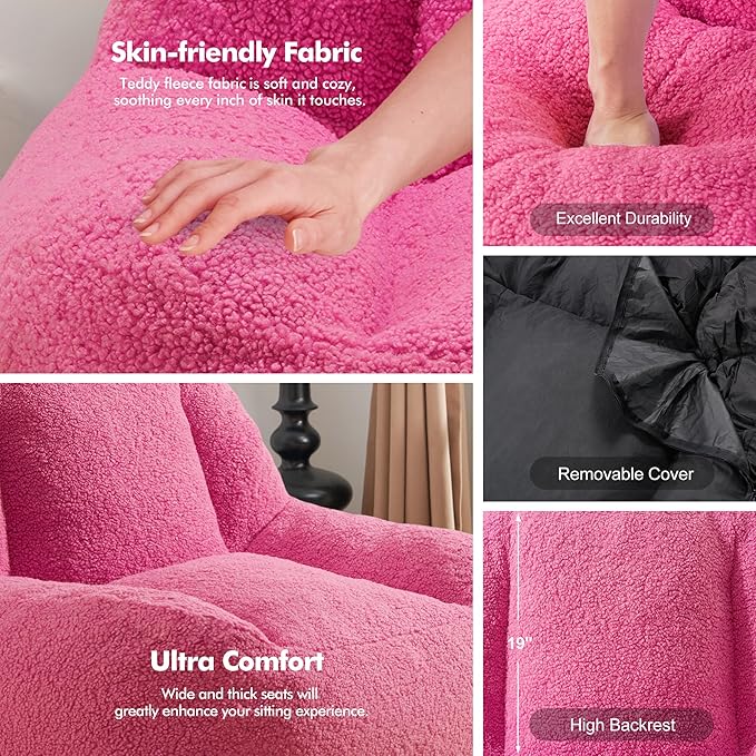 Homguava Bean Bag Chairs for Adults,Giant Beanbag Couch Adult Bean Bag Chair with Filler Included,Modern Lazy Sofa Comfy Chair for Living Room(Pink)-Ruum Studio Home