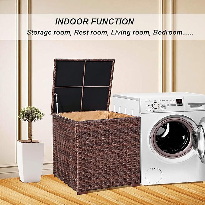 Super Patio Wicker Outdoor Patio Storage Box Waterproof, Rattan Storage Bin Deck Box for Cushions, Garden Tools, 88 Gallon, Brown-Ruum Studio Home