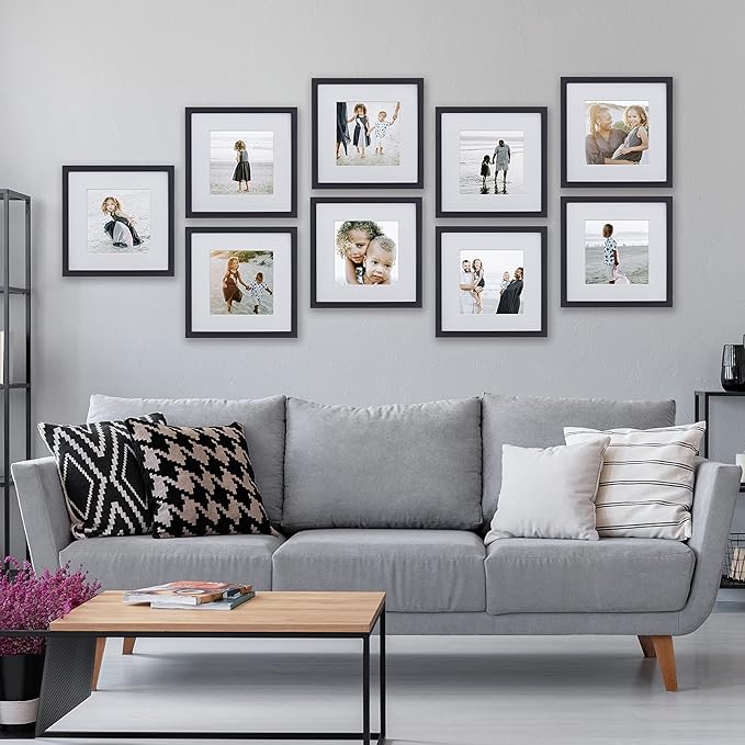 Sheffield Home 9 Piece Gallery Wall Frame Set, 12x12 in. Matted to 8x8 in. (Matte Black)-Ruum Studio Home