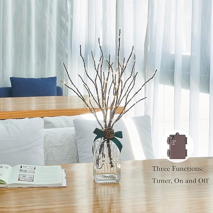 Birchlitland Lighted Brown Branches 18IN 70L Warm White Fairy Lights, LED Willow Branch Lights with Timer Battery Operated for Home Bedroom Living Room Vase Decoration-Ruum Studio Home