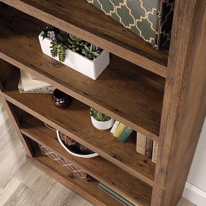 Sauder 5 Tier Book Shelf Wooden Bookcase Multipurpose Bookshelf for Home Office, Living Room, in Vintage Oak-Ruum Studio Home