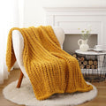 Battilo Chunky Knit Throw Blanket, Soft and Thick Chenille Throw Blanket, 50"x60" Handmade Cable Knit Crochet Blanket, Large Rope Knot Throw Blankets for Couch Sofa Bed Home Decor, Mustard-Ruum Studio Home