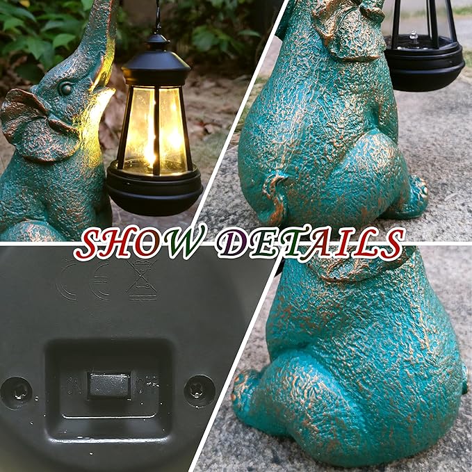 Elephant Garden Statue Outdoor Décor with Solar Lights Lantern,Elephant Solar Light Figurines Outside Decorations for Yard，Lawn Patio, Balcony, Unique Housewarming Gifts-Ruum Studio Home