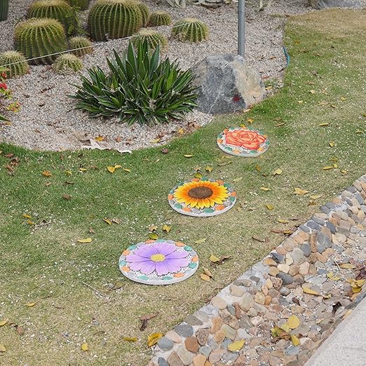 Decorative Sunflower Garden Stepping Stone - Colorful Pebble Border, Garden Stepping Stones Outdoor Yard Decor 10x10x0.75 Inches-Ruum Studio Home