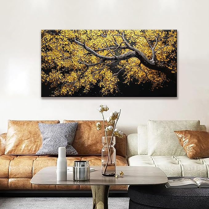 Modern Wall Art Nature Canvas Art Wall Decor Abstract Wall Decor Prints Painting Gold Tree Botanical Abstract Wall Art Picture For Bedroom Living Room Dining Room Home Office Artwork 24"×48"-Ruum Studio Home