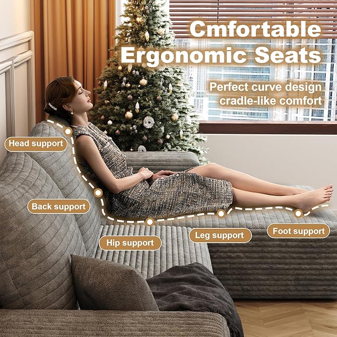 108" Sectional Couches for Living Room Modern Modular Sofa with L-Shape Couchs Upholstered Boneless Couch Deep Seat Sectional Couch with Chaise (Camel, Right Facing Chaise+2Seaters)-Ruum Studio Home