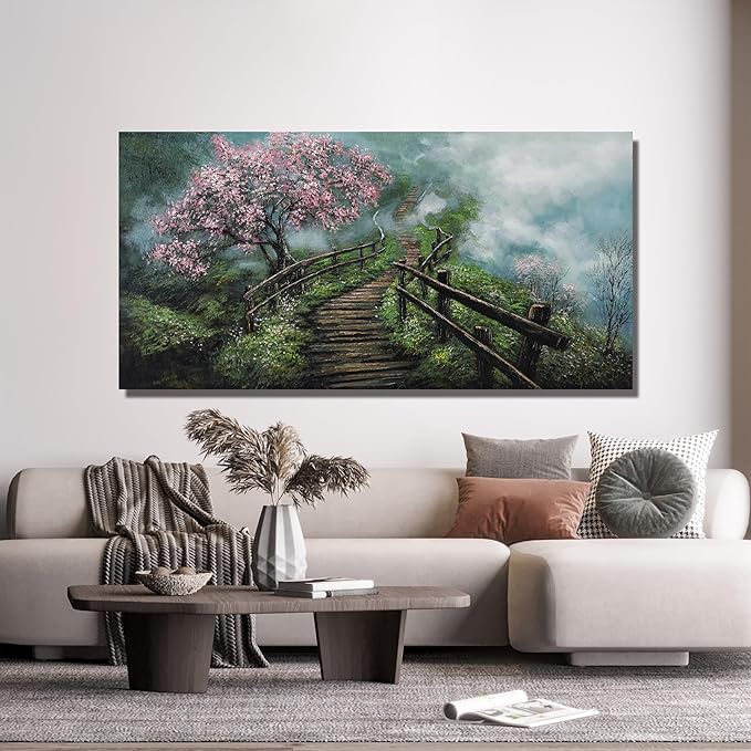 Canvas Wall Art Decor Wall Art Pictures for Living Room Tree of Life Wall Art Prints Canvas Art Wall Decor Foggy Trail Artwork for Walls Tree Flower Wall Art Decor for Room Home Office Wall Decor 20" X 40"-Ruum Studio Home