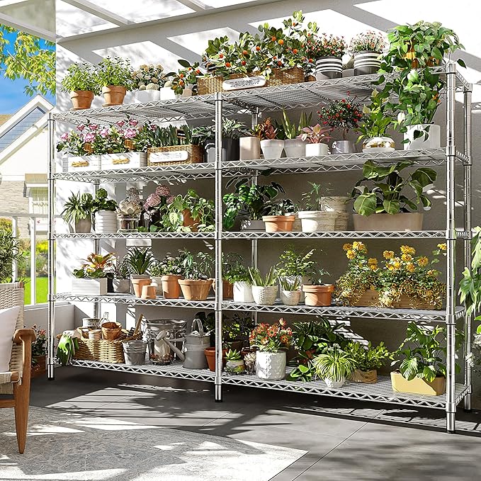 REIBII 70" W Wire Shelving Load 1500LBS, Metal Shelving 5-Tier Storage Shelves Metal Shelves for Storage Adjustable Shelving Rack for Pantry Kitchen Commercial School 70" W*15.8" D*72.4" H,Chrome-Ruum Studio Home