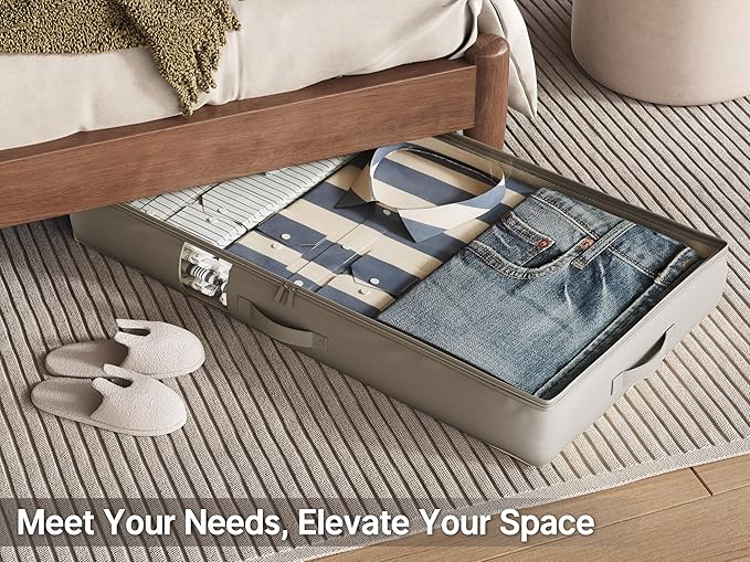 Under Bed Storage Containers with Window, Closet Organizers and Storage Bags, Foldable Underbed Storage Bags for Blankets, Clothing, Comforter, Linen Sheets, Wrapping Paper, 4 Pack, Grey-Ruum Studio Home