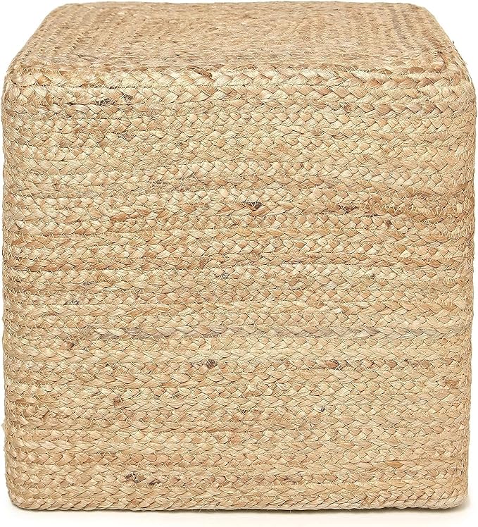REDEARTH · Cube Pouf Foot Stool Ottoman - Jute Braided Pouffe Poof Accent Sitting - Set of 2 Footrest for The Living Room, Bedroom, Nursery, Patio, Lounge, Office - 14.5”x14.5”x16” - Natural-Ruum Studio Home