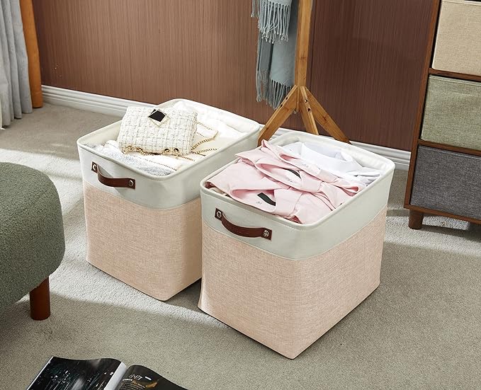 DECOMOMO Extra Large Storage Baskets 54.5L Fabric Storage Bins for Organizing Linen Closet, Toys, Nursery (Beige and White, XXXL - 3 pack)-Ruum Studio Home