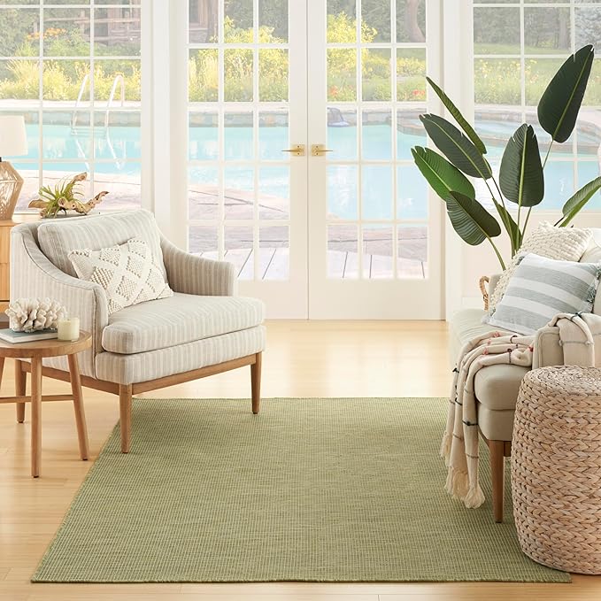 Nourison Home Positano Indoor/Outdoor Green 9' x 12' Area Rug, Easy Cleaning, Non Shedding, Bed Room, Living Room, Dining Room, Backyard, Deck, Patio (9x12)-Ruum Studio Home