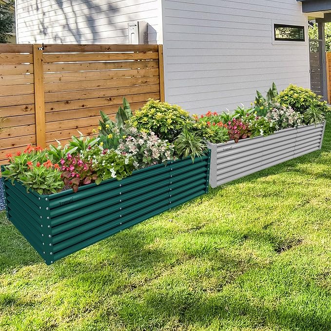 1 Pack 8x3x2FT Galvanized Raised Garden Bed Kit Retangular Metal Ground Planter Box Outdoor Bottomless Planter Raised Beds for Vegetables Flowers Herbs Fruits, Green-Ruum Studio Home